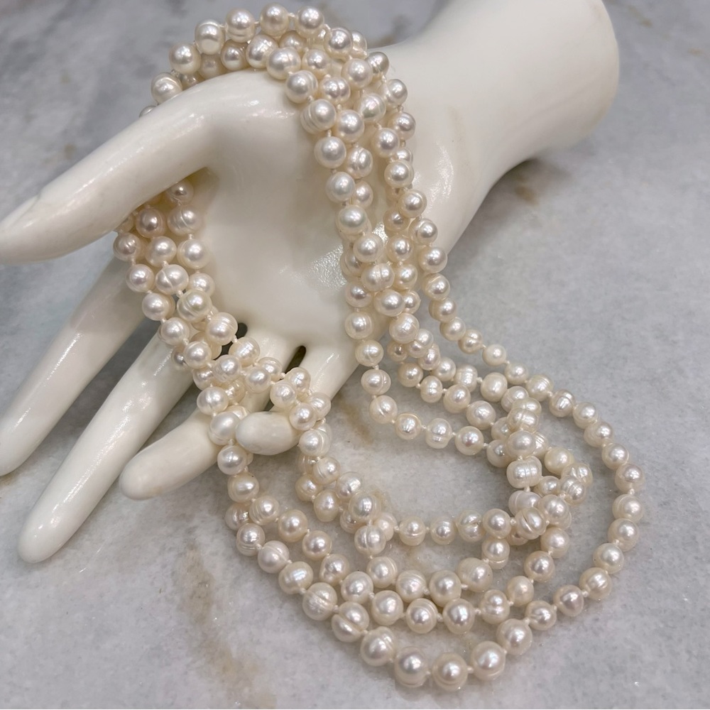 Freshwater Pearl Sterling Silver Studs and Endless Necklace